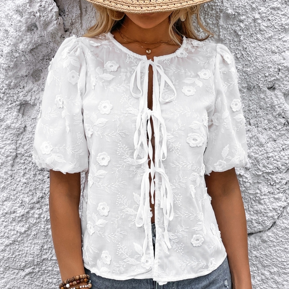 Tie Front Puff Sleeve Blouse